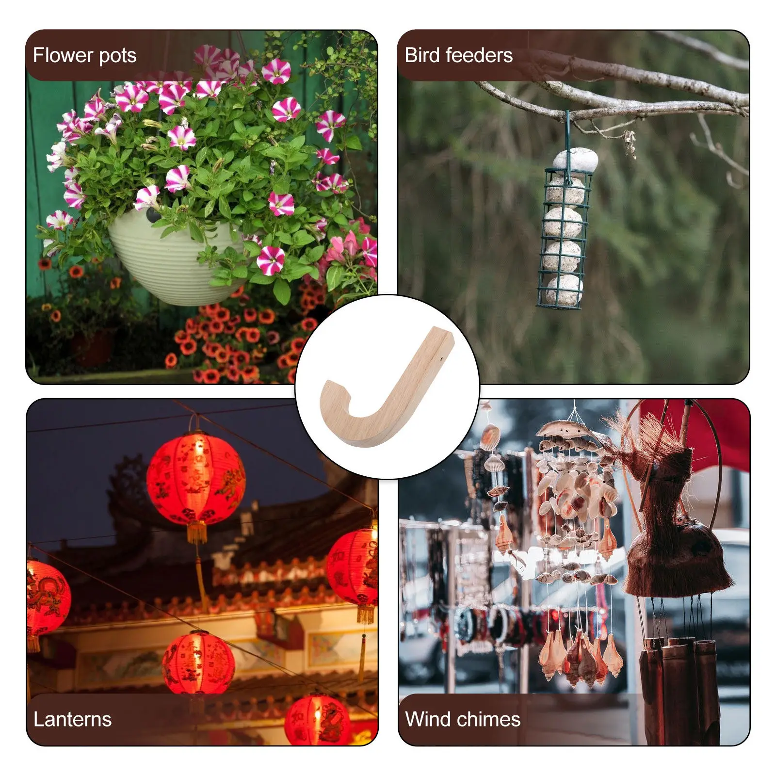 Household Hanger Plant Hanger Bracket Wood Color Stable Bracket for Hanging Flower Pots Bird Feeders Lanterns Wind Chimes