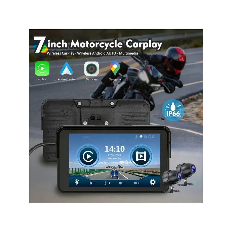 7 Inches Carplay and GPS Navigation Automatic Android Video Recorder Motorcycle DVR With Two HD Cameras Karadar MT7001