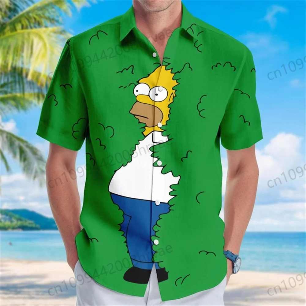 Camisa de botão The Simpsons, Homer Simpson na camisa do bush, camisa havaiana Homer, camisa de desenho animado para amantes da comédia