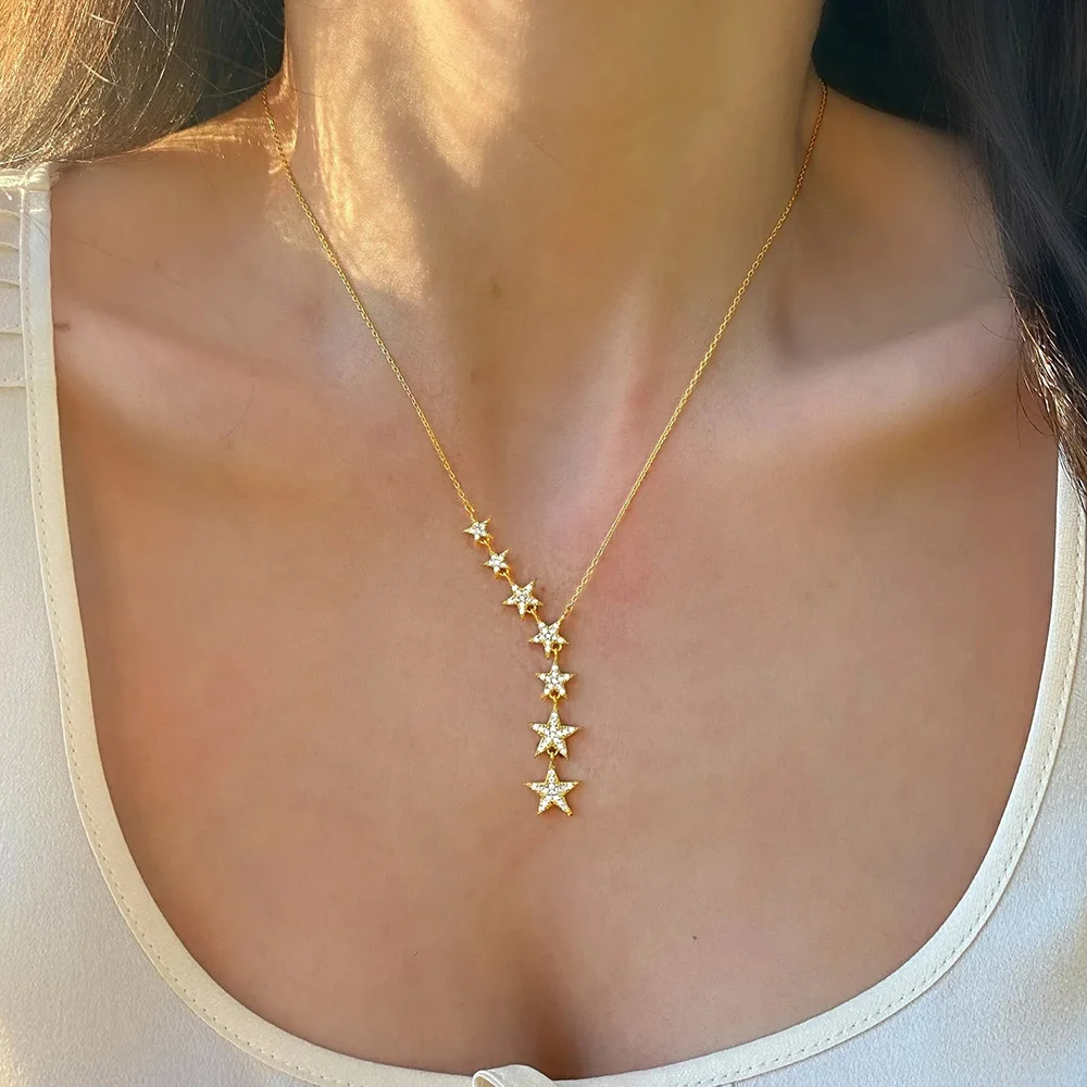 Huitan Women Stars Pendant Necklace Aesthetic Accessories for Party Anniversary Sweet Inlaid Shiny CZ Fancy Versatile Jewelry
