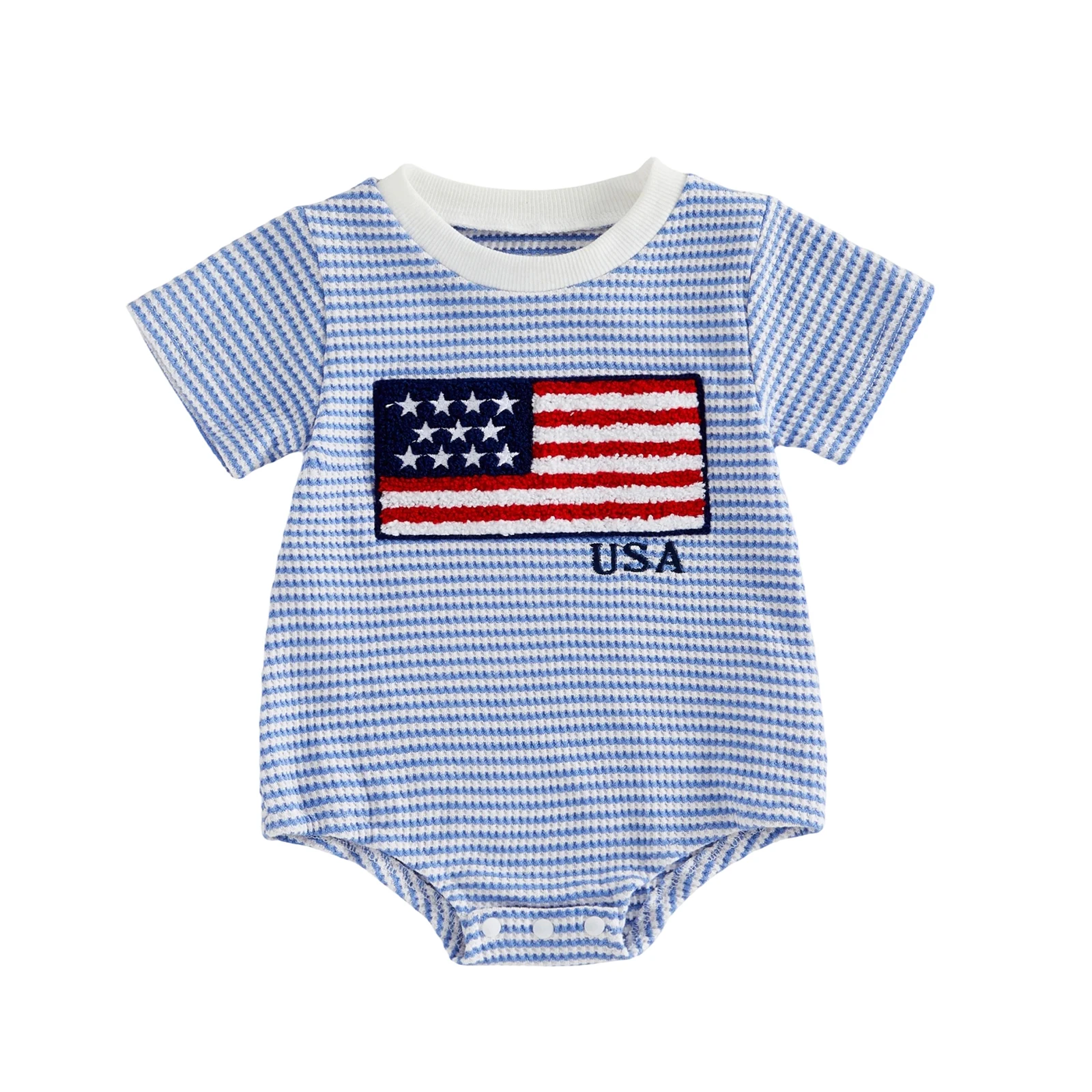 Infant Baby 4th of July Romper Stripe America Flag Pattern Short Sleeve Round Neck Cute Bodysuit