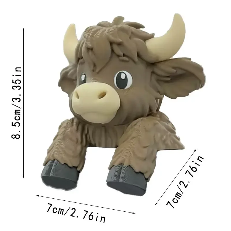 Highland Cow Desktop Companion Figurine, 3D Printed Healing Desk Toy, Desktop Ornaments, Office Decor Item, Screen Protector Buddy, Cow Desk Decoration, Perfect for Workspace