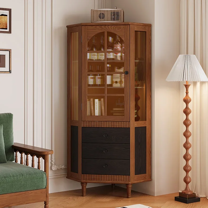 Vintage solid wood living room corner cabinet, corner cabinet, second-hand triangular sideboard, wall-wall-integrated medieval