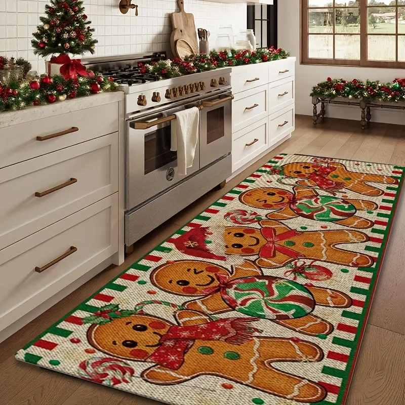 Christmas Nutcracker Long Runner Rug Xmas Soldier Holly Candy Cane Snowflake Print Carpet Indoor Floor Rug for Hallway Decor
