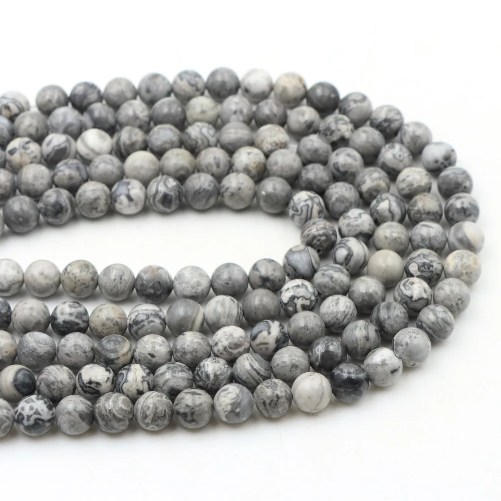 Natural Landscape Jasper Stone Beads Round Loose Spacer4681012mm For Jewelry Making DIY Bracelets Necklace Accessory 15'' Strand