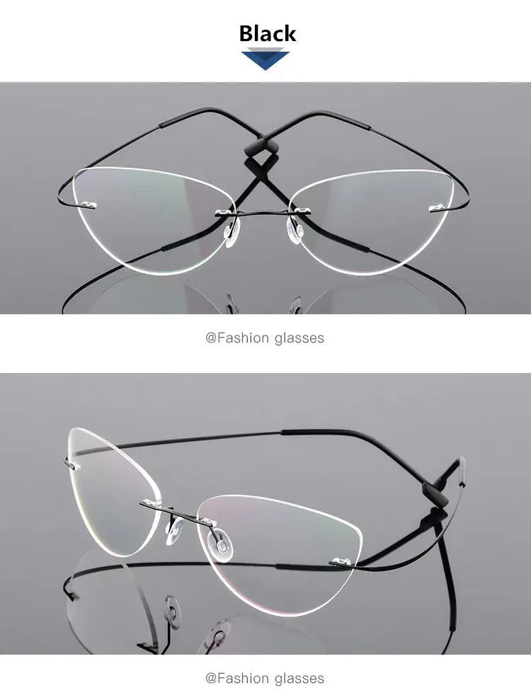 Titan Legierung Randlose Anti Blau Licht Lesebrille Für Frauen Cat Eye Metall Presbyopie Brille HD Augenschutz Leser – Detail 8