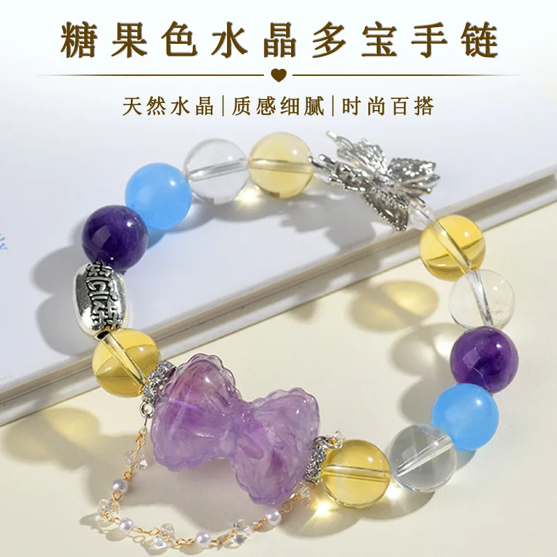 

Natural White Yellow Purple Candy Color Multi-Gem Bowknot Fashion Women'S Style Bracelet