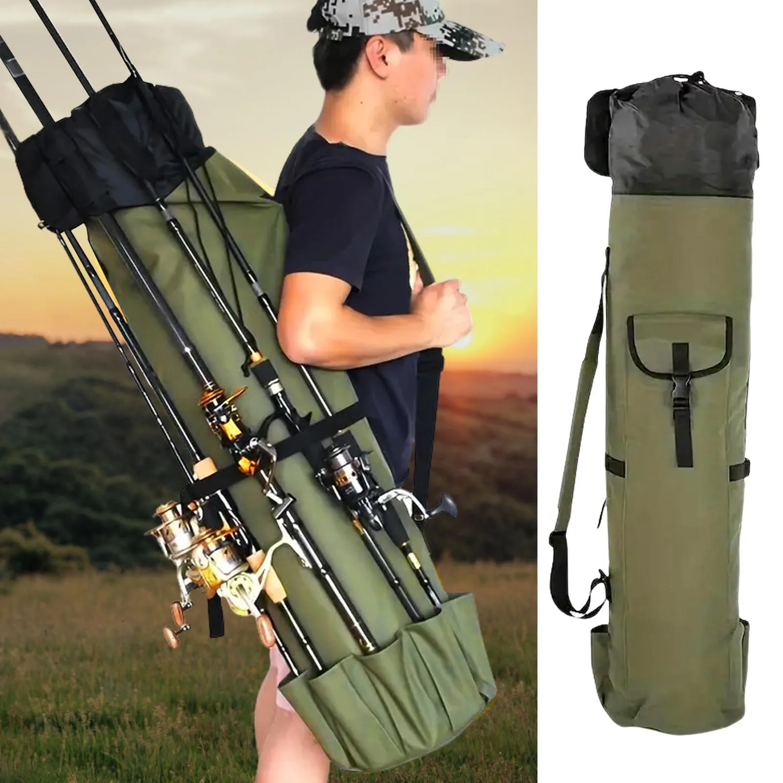 Cylindrical Outdoor Fishing Bag with Tough High-Density Oxford Cloth Material Suitable for Traveling  Climbing