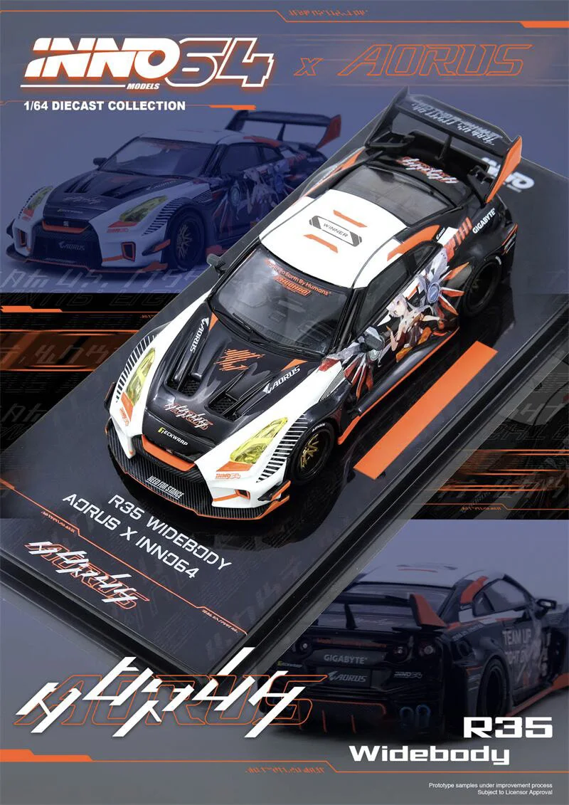 

INNO 1:64 R35 WIDEBODY AORUS X INNO64/SKYLINE Australia/TOP SECRET/R34 Die-Cast Car Models Gifts