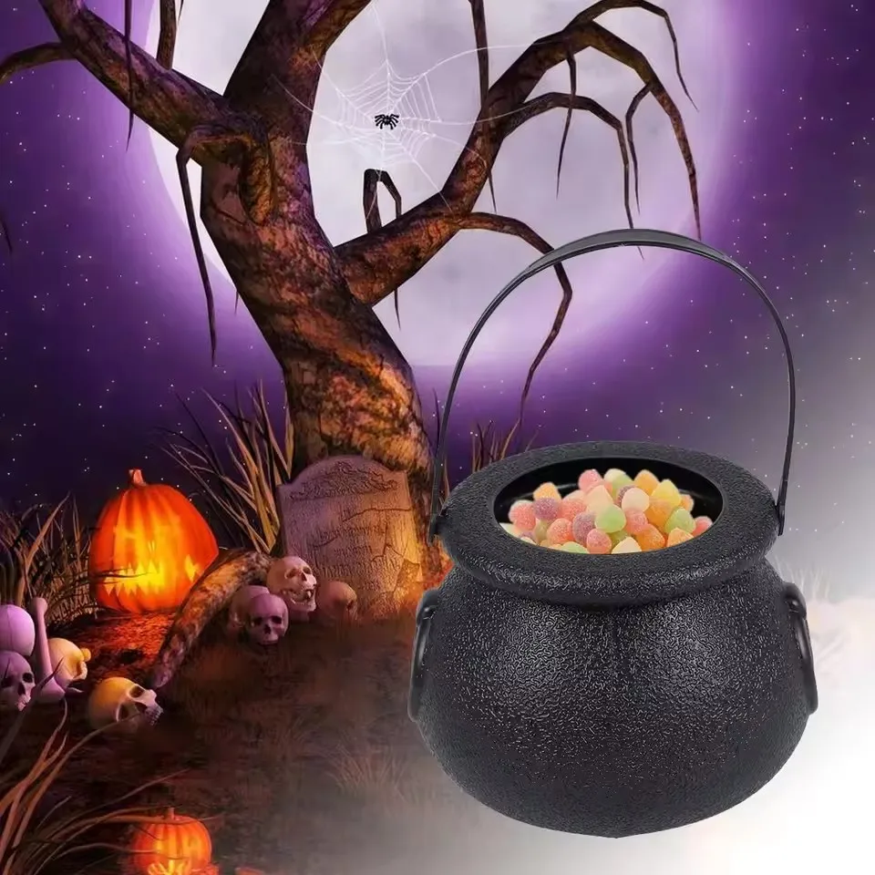 Mini Schädel Hexe Wasserkocher Süßigkeiten Kunststoff Kessel Halter Halloween Party Prop Werkzeug