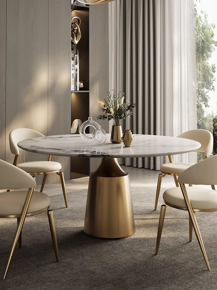 Modern high-end atmospheric marble light luxury round dining table living room home high-end natural luxury stone