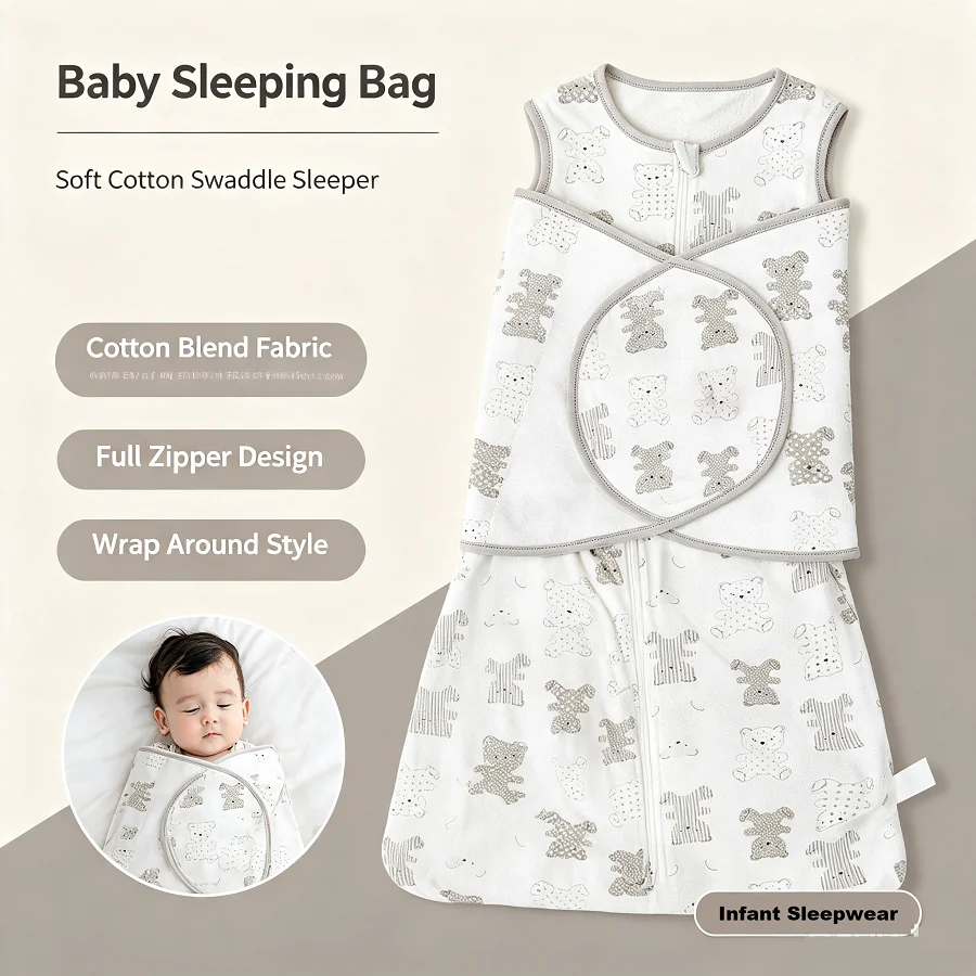 2pcs 100% Cotton Cartoon Bear Baby Receiving Blanket Set, Soft Skin‑Friendly Newborn Swaddling Blanket