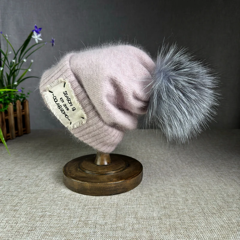 2024 New wool fur pompom hats Winter Hat Cap women girl Warm High quality Fur Pom Poms Ski Hat winter beanies Hat