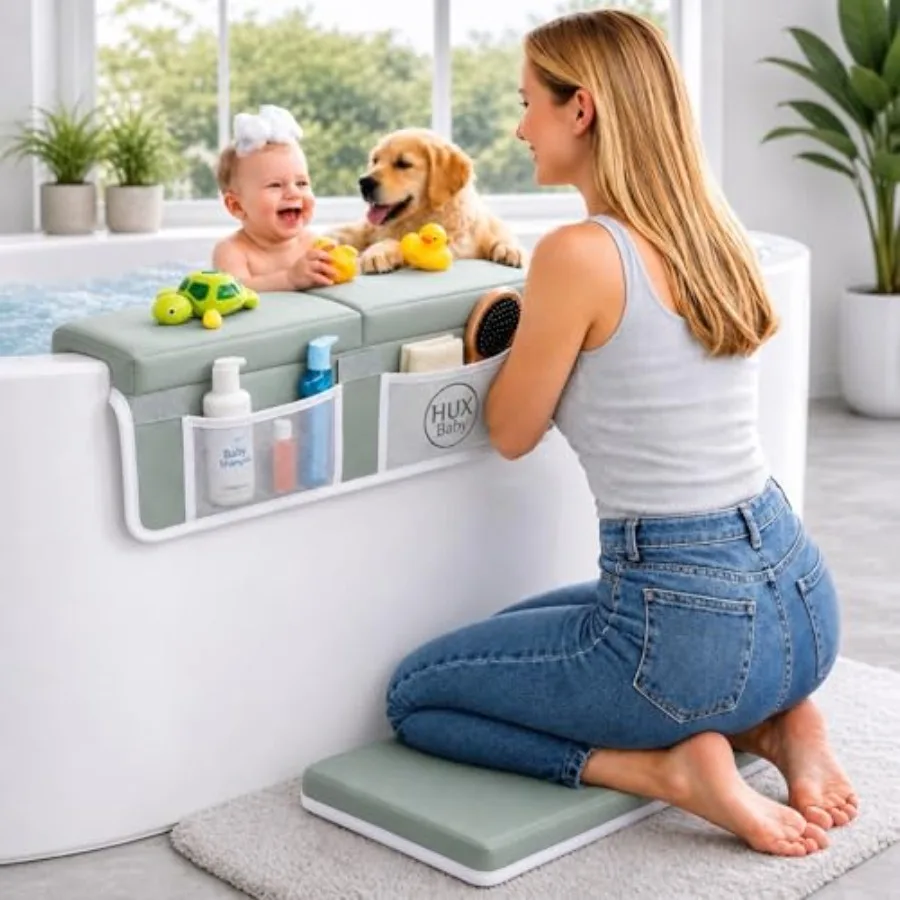 Comfortable Baby Bath Kneeler and Elbow Rest Pad Set, Non-Slip Bathtub Kneeling Pad for Bathing Baby, Bath Tub Cushion Mat, Elb