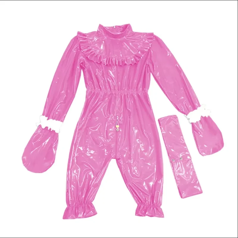 

Adult Giant Baby Girls Pink PVC One Piece Shorts Sissy Crossdressing Maid Role Playing Crossdressing Gothic Lockable Multi Color