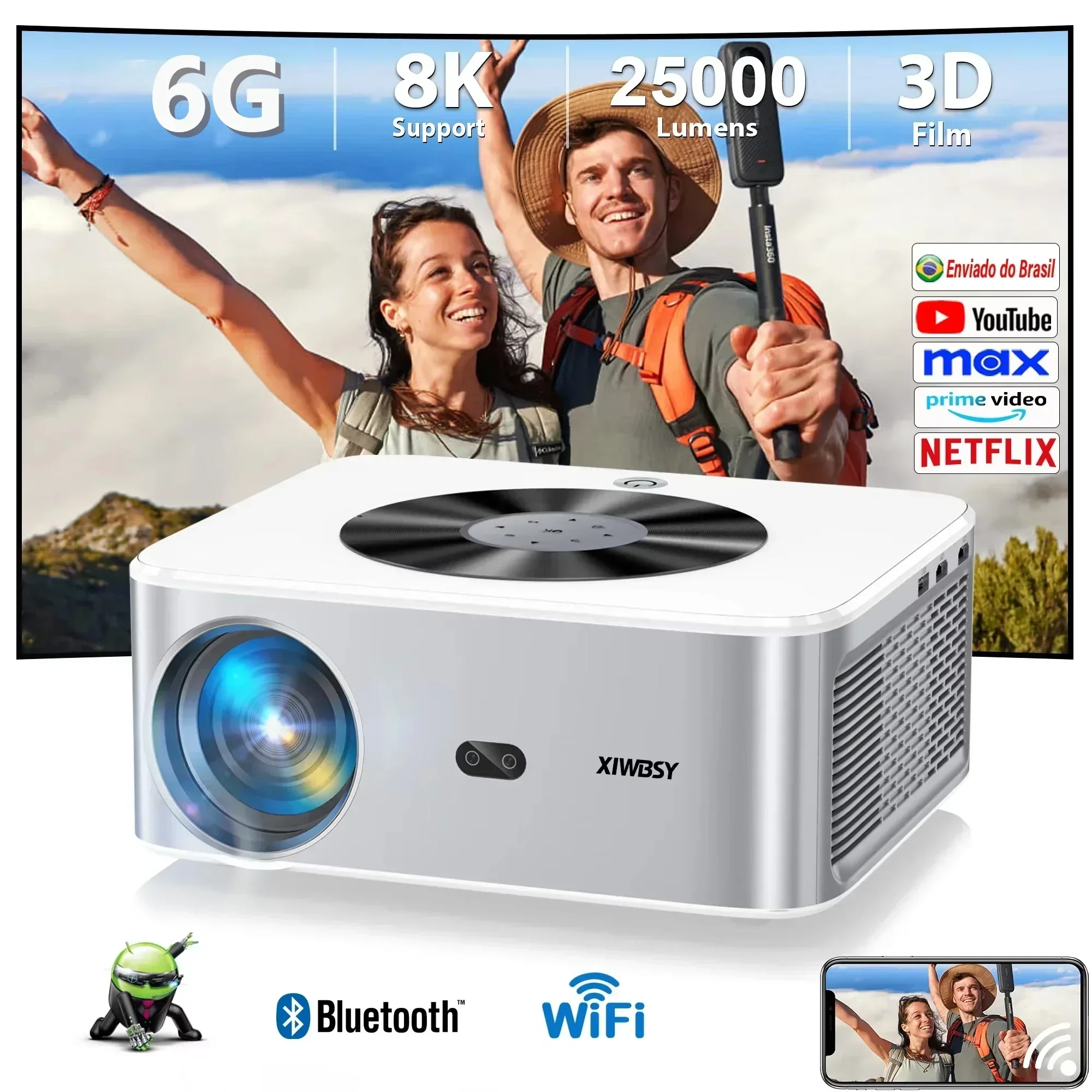 XIWBSY AutoFocus Projector 25000Lumens 800ANSI Bluetooth Projector Video Home Theater Auto Keystone Android 4k Projector Beamer