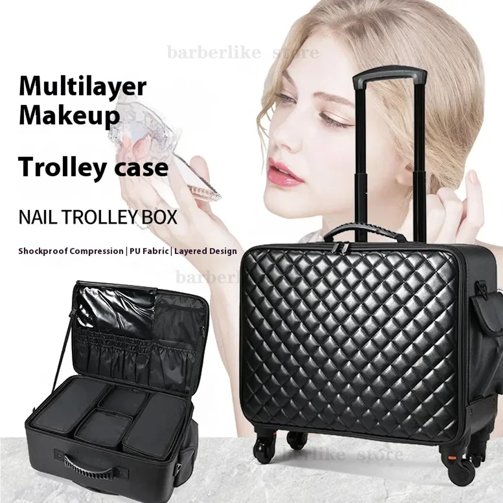 

Rolling Makeup Train Case Large Cosmetic Trolley Nail Art Storage Box Hair Styling Tools Organizer With Wheels