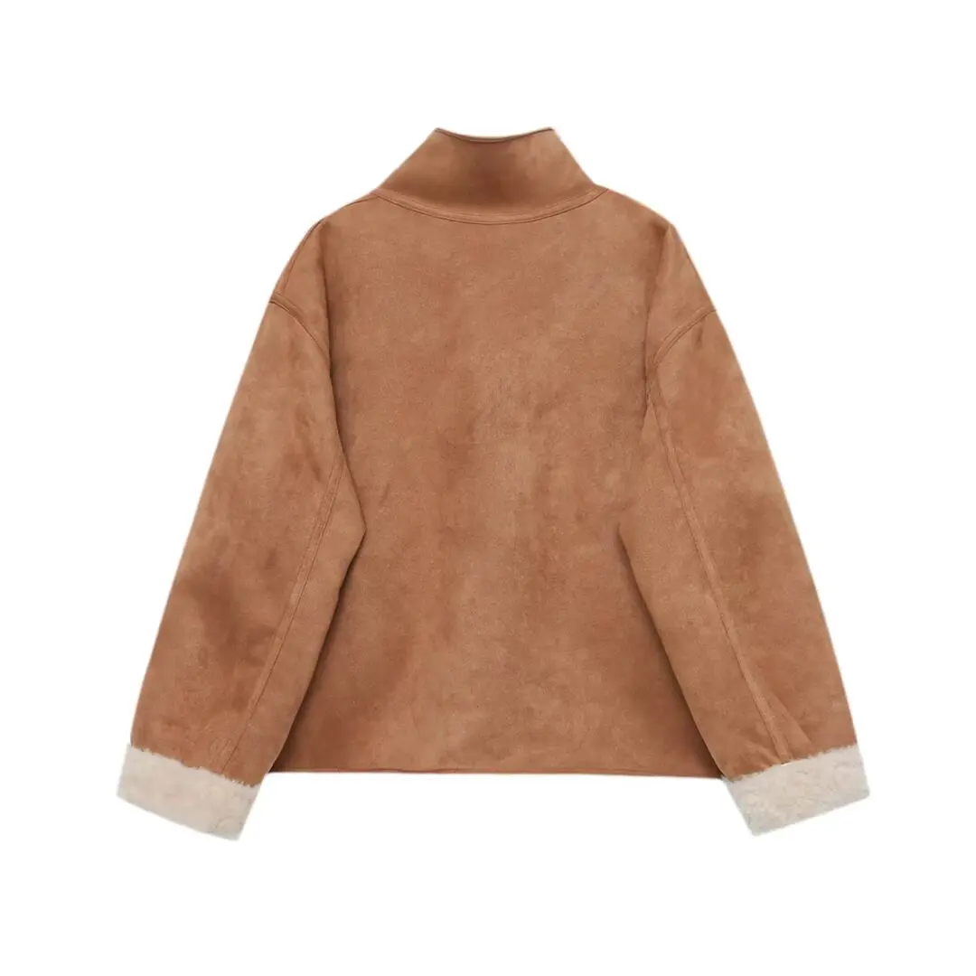 JNLEAOG ملابس خارجية نسائية متعددة الاستخدامات للخريف وصلت حديثًا ملابس على الوجهين معطف طويل من البوليستر #3