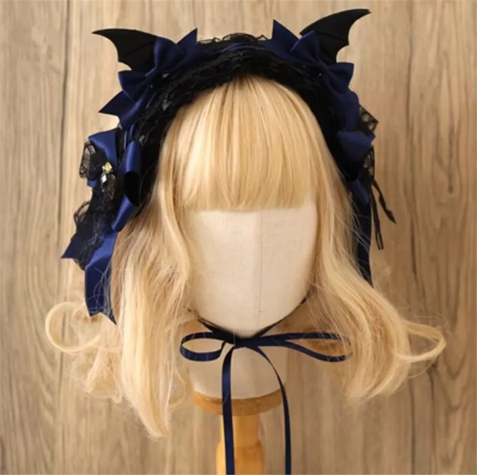 ゴシック黒バット悪ヘアピンヘッドバンドハロウィンコスプレレースヘアクリップ女の子女性ロリータヘアアクセサリー B2281