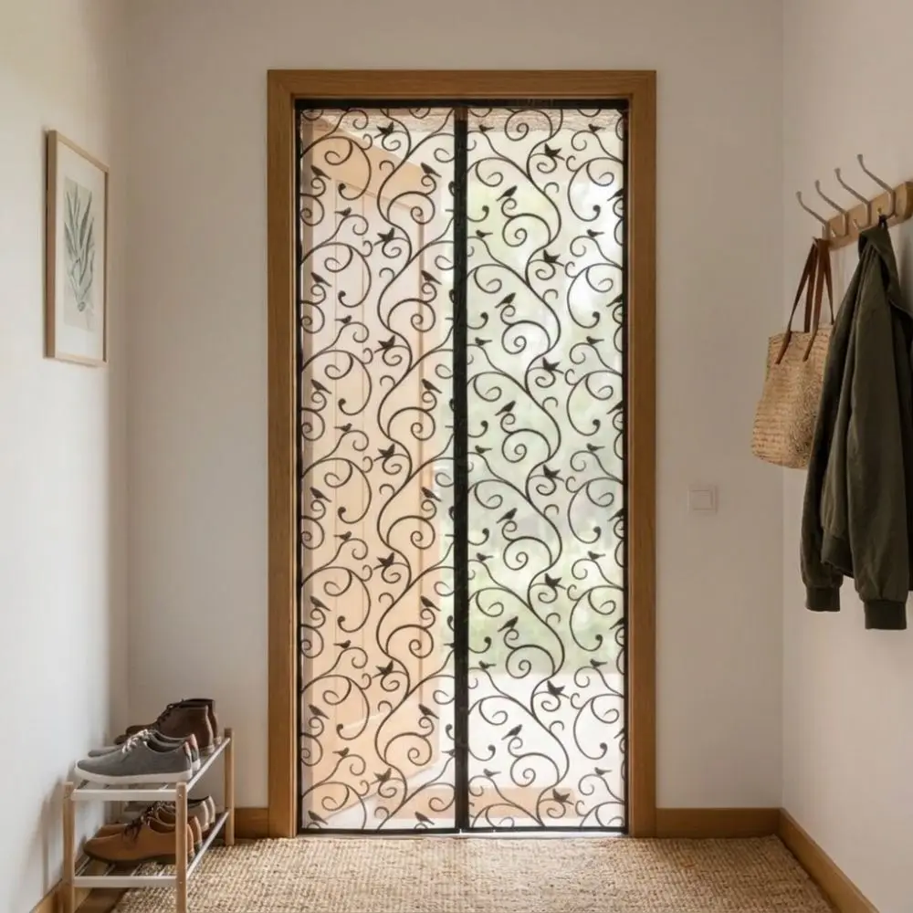 Vine Pattern Magnetic Screen Door No Drilling Breathable Mesh Door Screen Automatic Hands Free Design Mosquito Proof Mesh