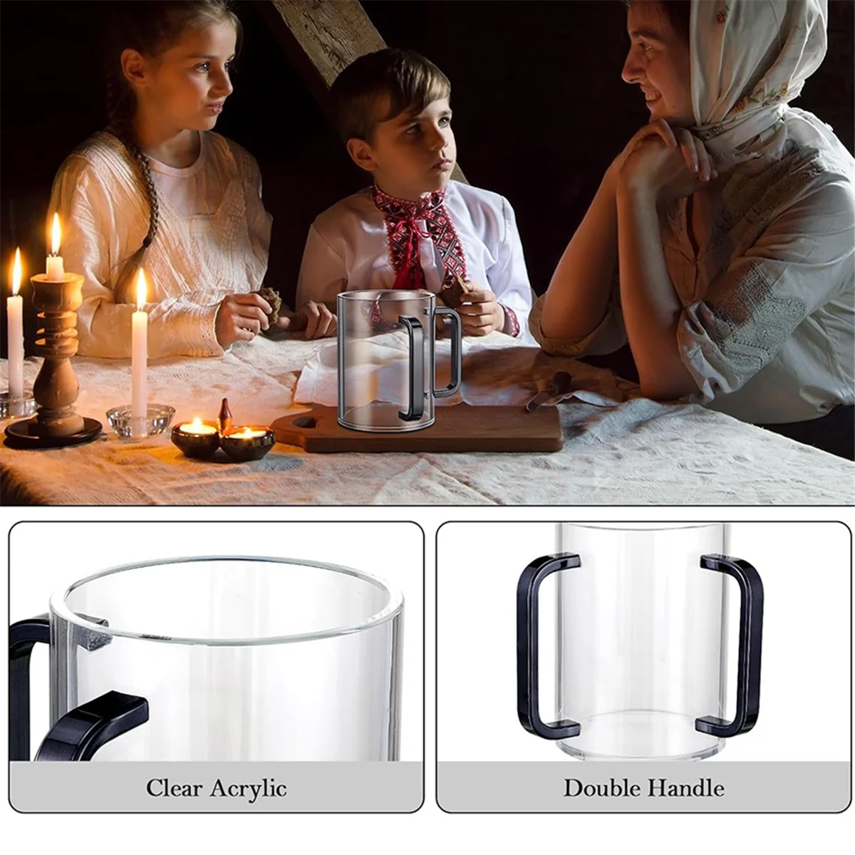 

L68AHand Washing Cup with Dual Handles Acrylic Washing Cup for Netilat YadayimNegel Vasser Wash Cup Handles for Jewish Black