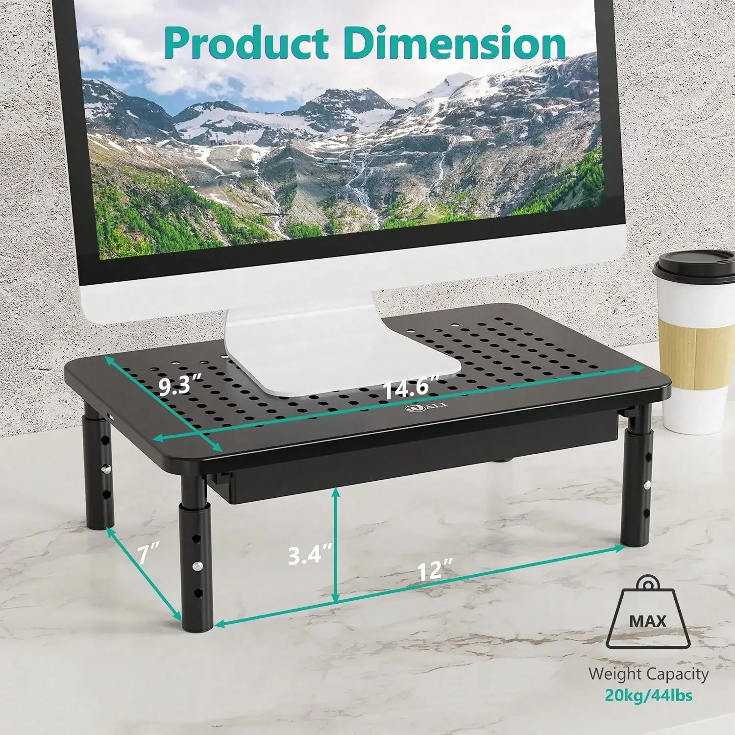 Computer Monitor Stand With Storage, Desk Monitor Riser 3 Height Adjustable, Laptop Riser With Airflow Vents, Desk Organizer For Computer, Laptop, Printer, Notebook, 1 Pack, Black