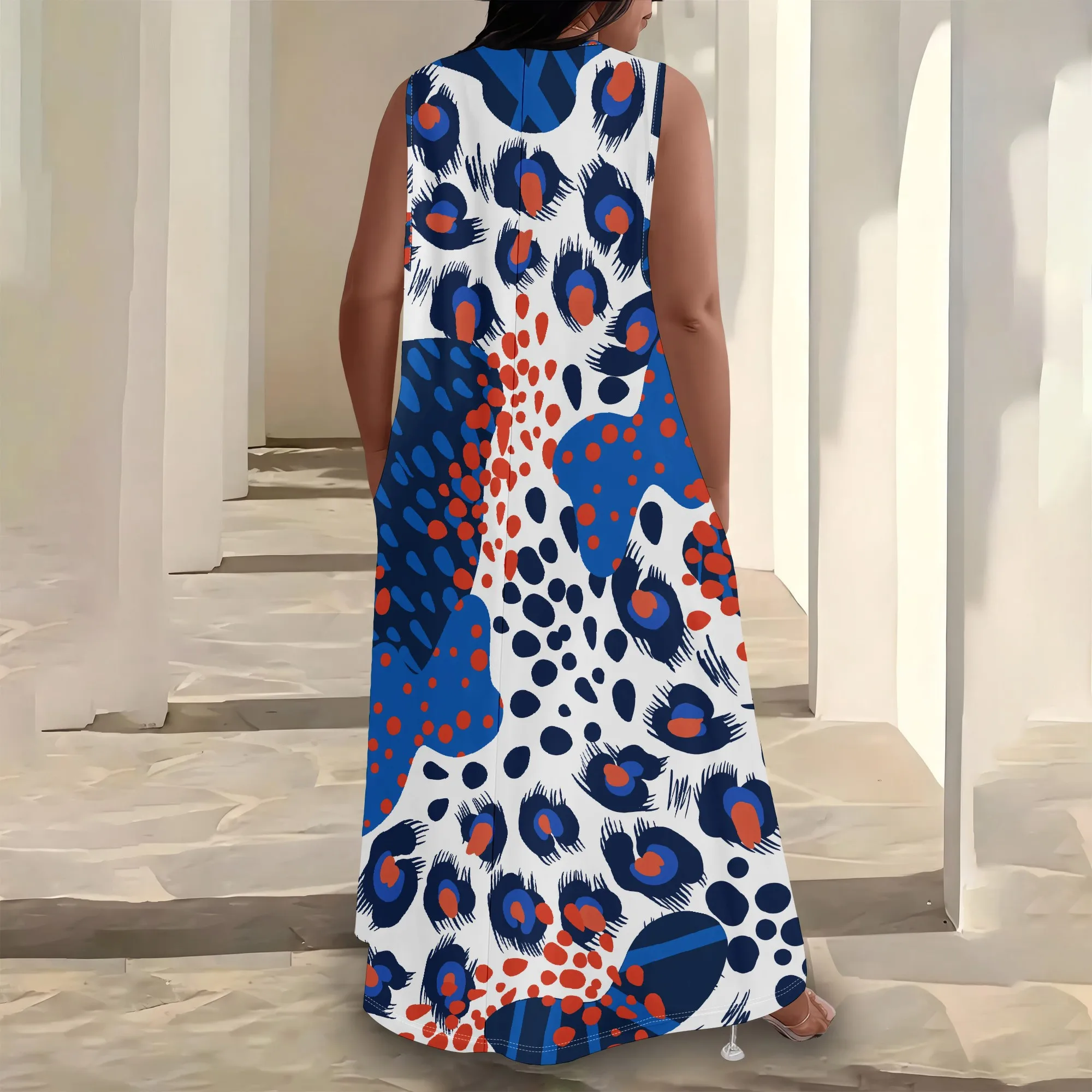 Abito estivo da donna taglie forti stampato stile africano senza maniche con scollo a V rotondo abito ampio e casual