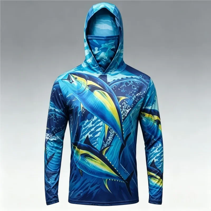 Outdoor Anti-sun Fishing Wear For Men, Built-in Fisherman Hat Long Sleeve Shirt Suitable For Lake River Sea Fishing