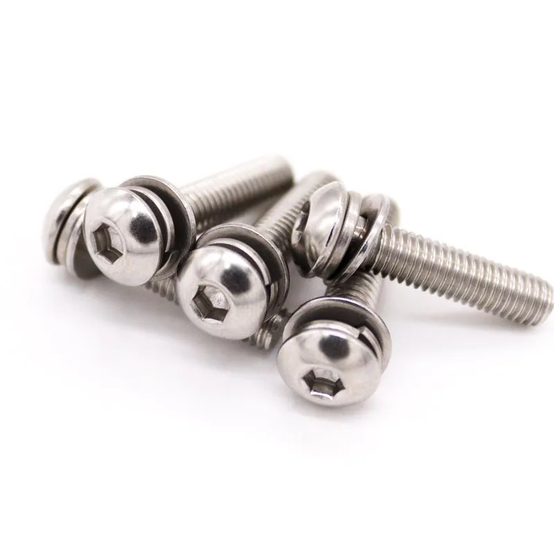 1/50pcs M3 M4 M5 M6 M8 304 Stainless Steel Hexagon Hex Socket Button Head SEM Screw Flat With Washer Spring Gasket Assemble Bolt