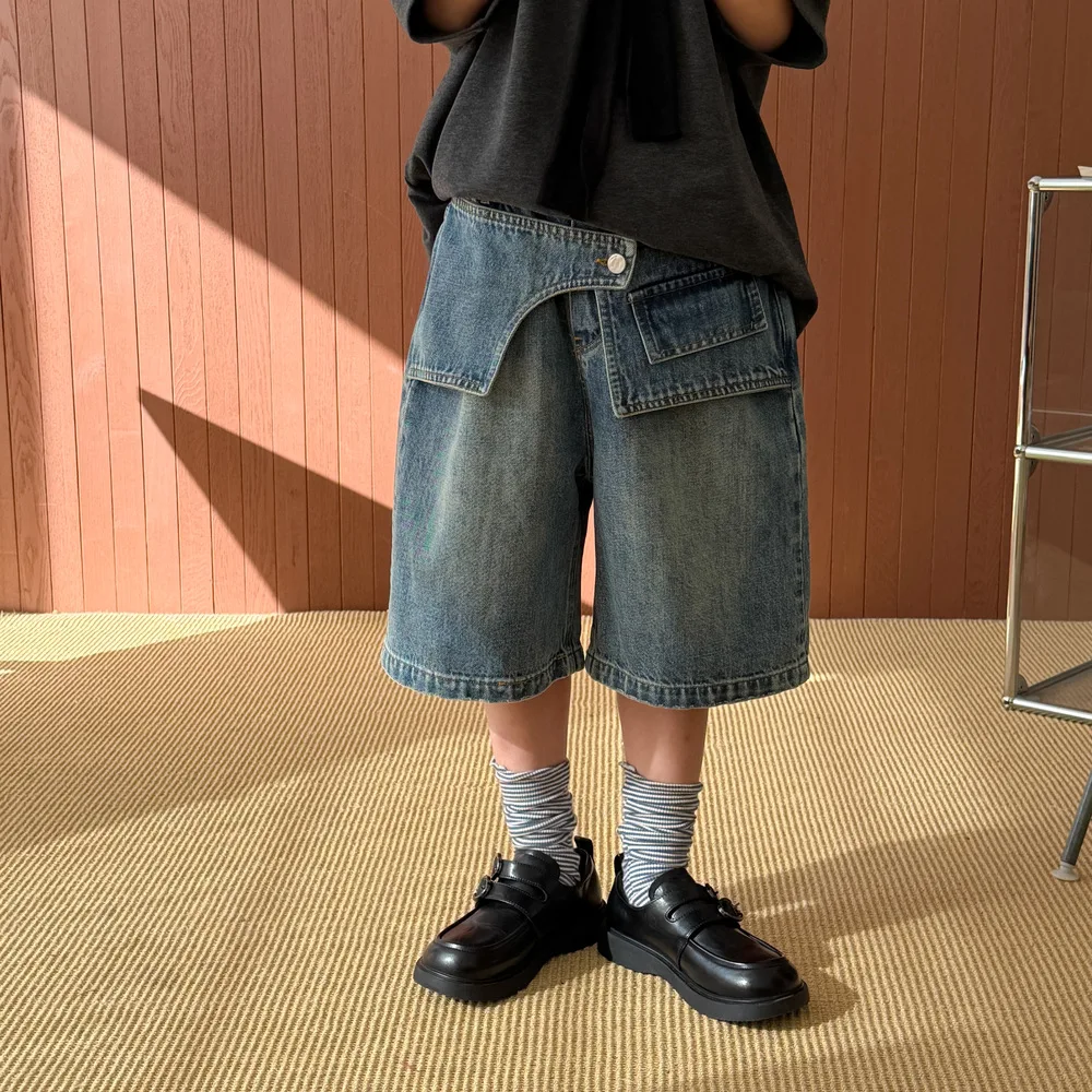 Boys Pants Spring and Summer New Children's Wear Korean Style Boys and Girls Loose Casual Jeans Splicing Five Minutes Pants
