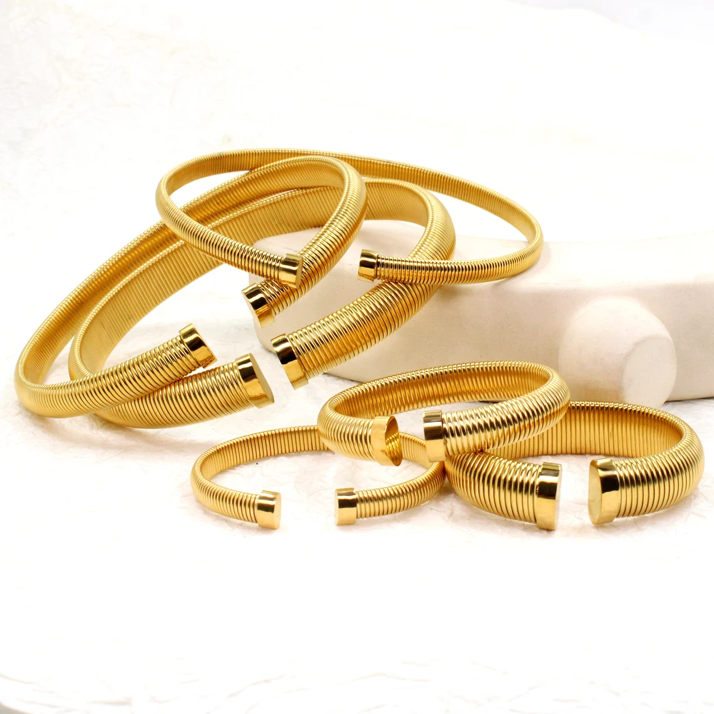 8mm 12mm 16mm PVD 18K Gold Plated Stainless Steel Texture Jewelry Set Men Women High Quality Metal Waterproof Daily Wear