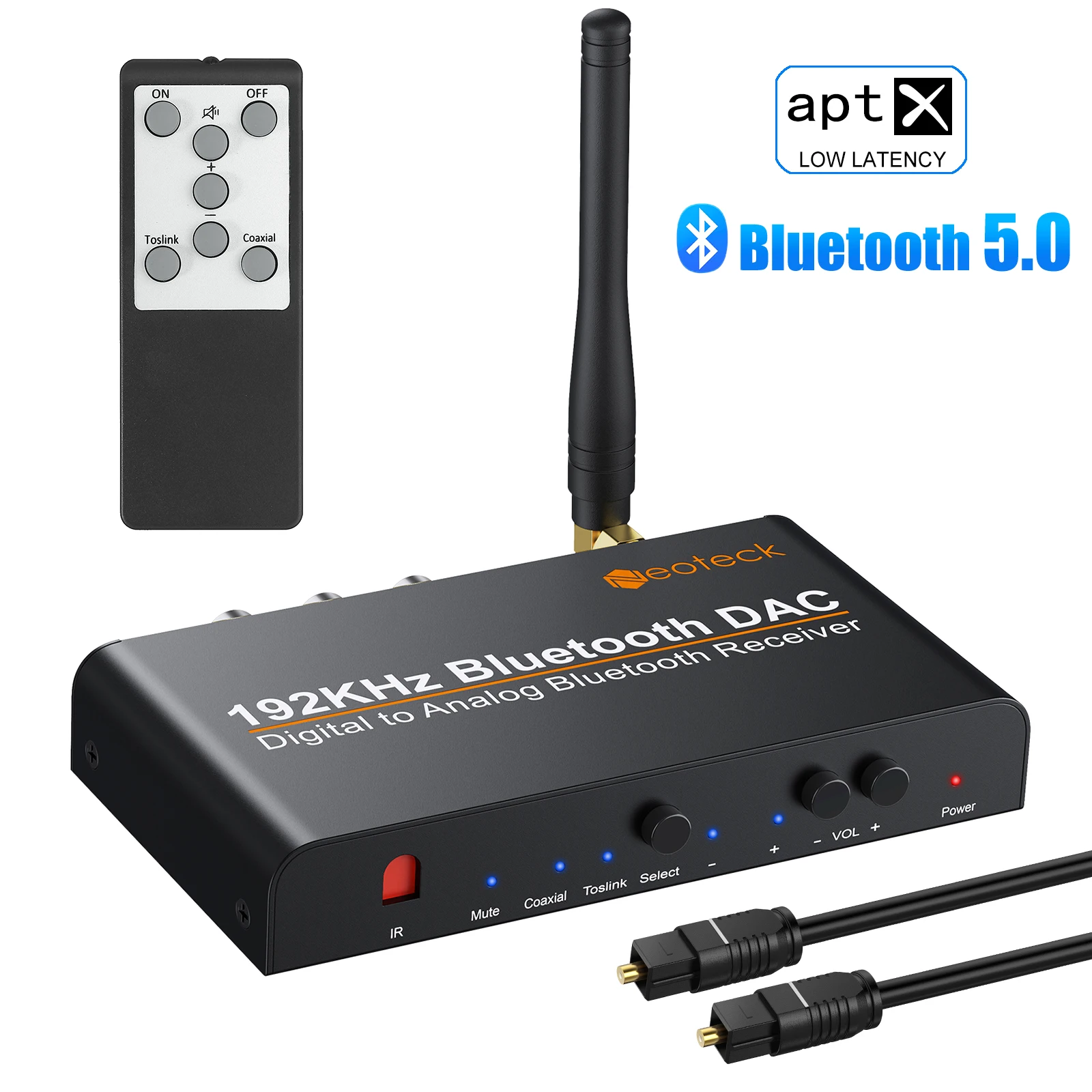 Neoteck 192k kompatybilny z Bluetooth DAC cyfrowy koncentryczny Toslink do analogowego Stereo L/R RCA 3.5mm konwerter Audio z pilotem