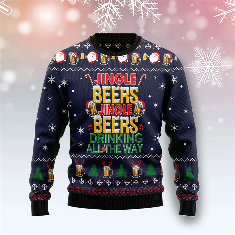 

Beer Lover Ugly Christmas Sweater For Men 3D Printing Beer Sweatshirt Merry Christmas Pullovers 2026 New Year Round Neck Hoodie
