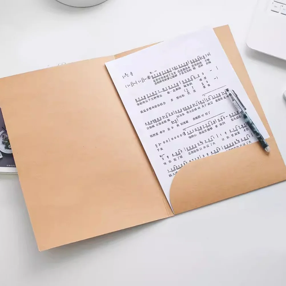 10Pcs Paper Folder Kraft Paper A4 Bifold Presentation Folder Single Pocket File Organizer Office Use Kraft File Folders
