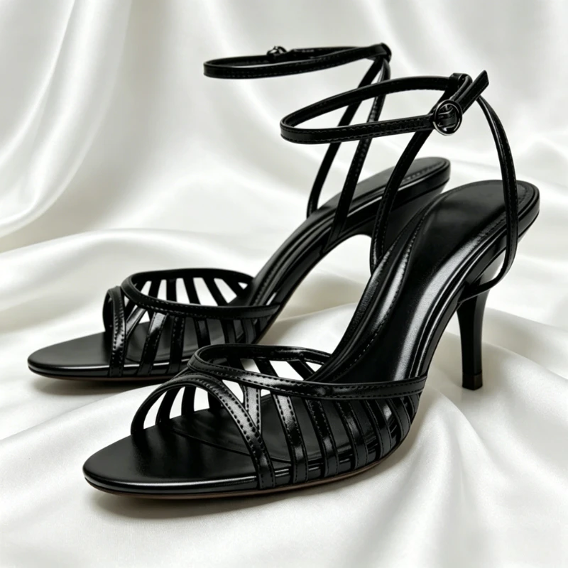 Sexy Gold Ankle Strap Heeled Sandals Women 2026 Summer Round Toe Hollow Design Luxury Heels for Ladies Elegant Party Dress Shoes view 2