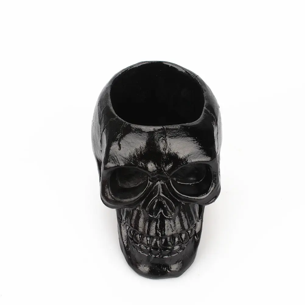 Black Skull Stationery Organizer Hand Painted Resin Pen Holder Desktop Decoration Flowerpot Makeup Brush Storage Halloween Theme