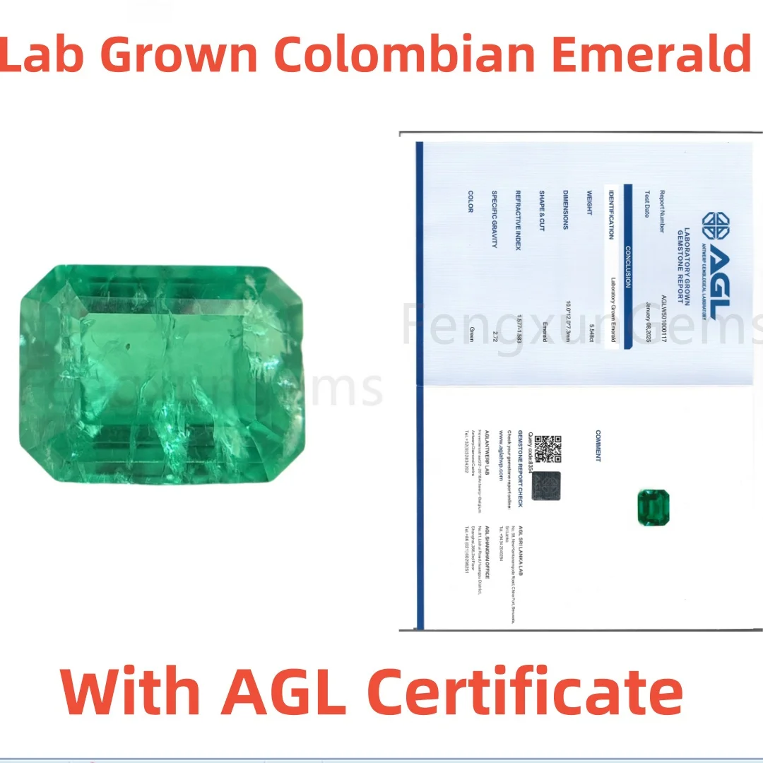 

AGL Certified Lab Grown Columbia Emerald Typical Emerald Cut Green Color Hand Cutting For Jewelry Ring Necklace Make