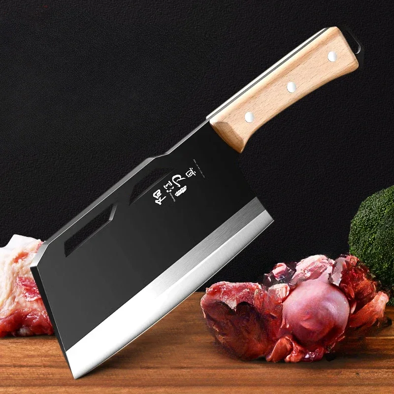 Cuchillo de cocina de acero rico en carbono, cuchillo para cortar el hogar, cuchillo para cortar de doble uso, cuchillo de cocina de alta dureza