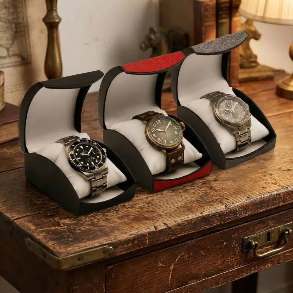 Leather Watch Display Box Vintage Leather Portable Design Watch Case Dust-proof Single Watch Watch Storage Organizer