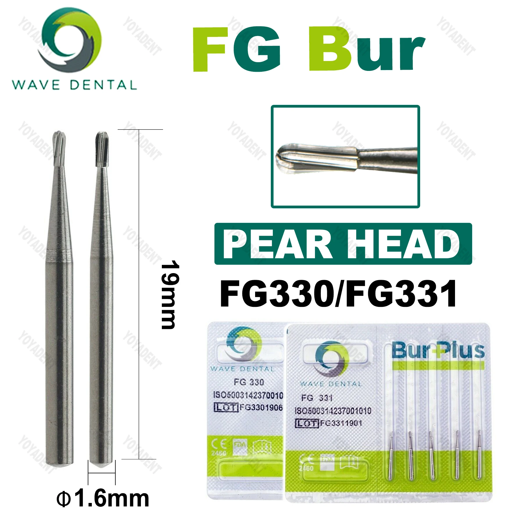 

5Pcs/Pack WAVE Dental Tungsten Carbide Burs Midwest Pear Head Dental Drill For High Speed Handpiece Dental Strawberries