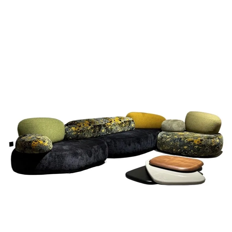 Design French retro pebble new moss fabric sofa special-shaped creator curved stone module