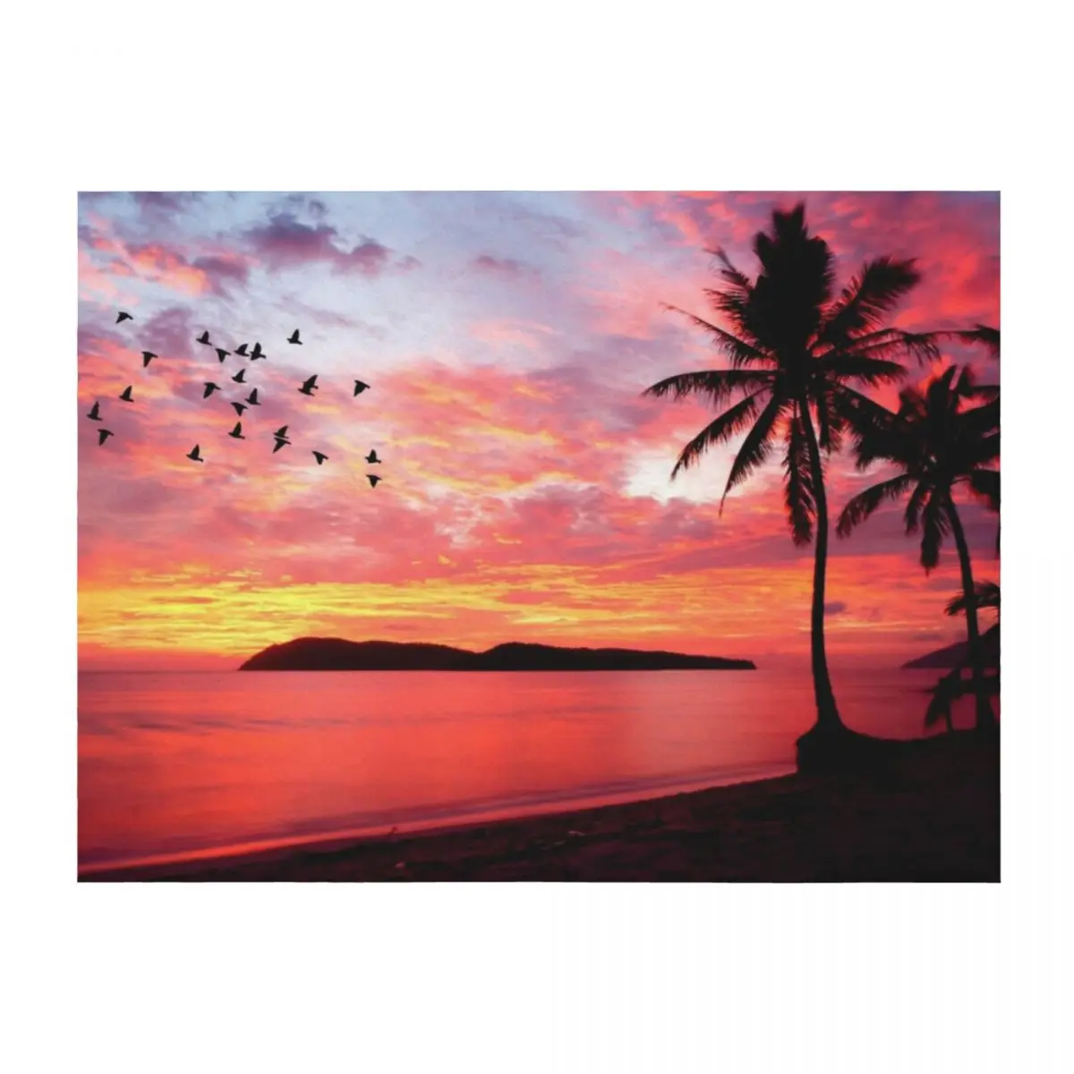 

Palm trees in sunset with birds Throw Blanket christmas gifts Comforter Summer Beddings Decorative Beds Blankets