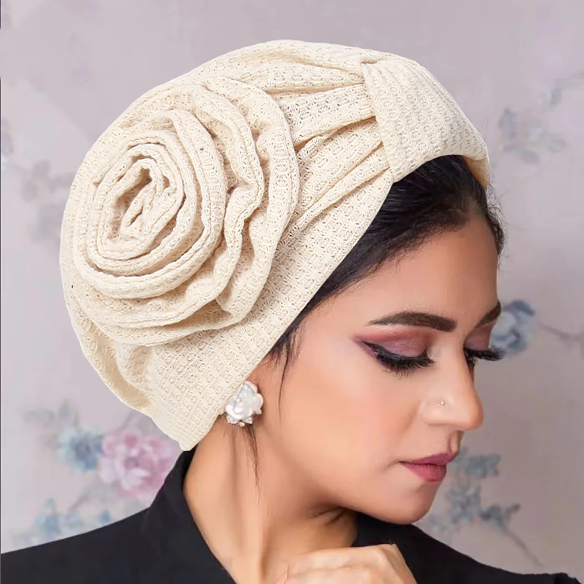 Solid Color Muslim Hijab Caps Women Wrap Head Ramadan Soft Elastic Ladies Fashion Side Square FlowerTurban Bonnet