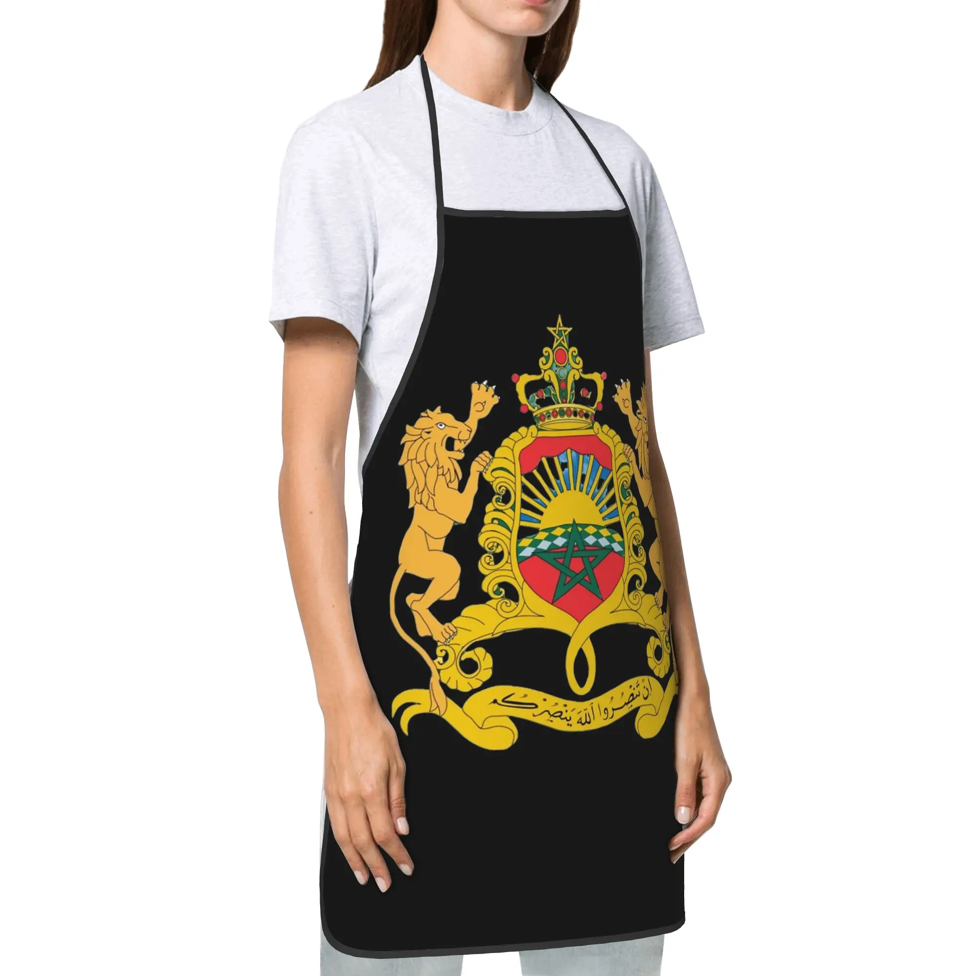 Kingdom Of Morocco Oil-Proof Bib Apron Breathable Polyester travel africa moroccan map Cooking Adult Women Men Picnic Pinafore