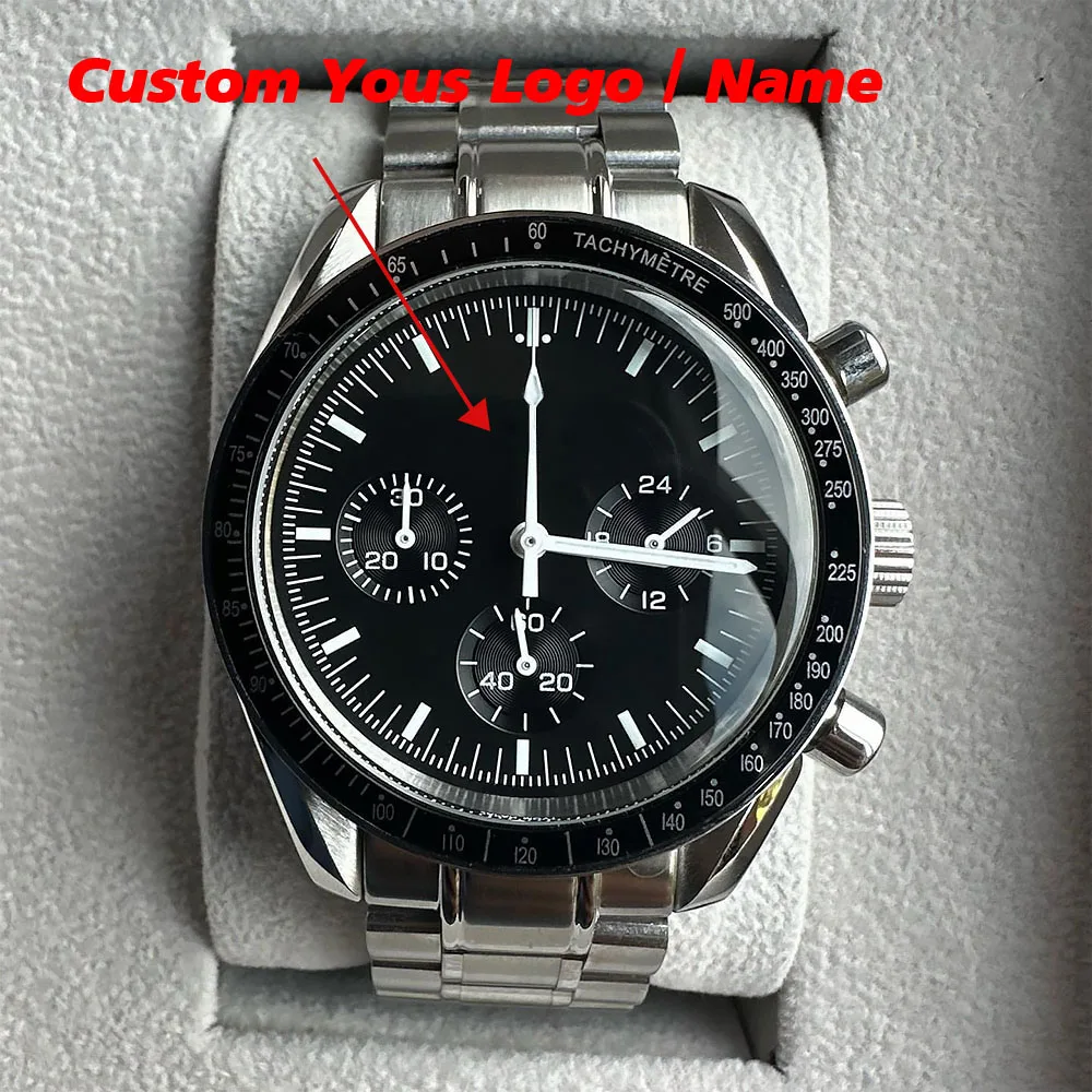 39.7mm Watch Men's Multifunctional Chronograph Quartz Watch Stainless Steel Case VK63 Movement Waterproof Luxury Mineral Glass