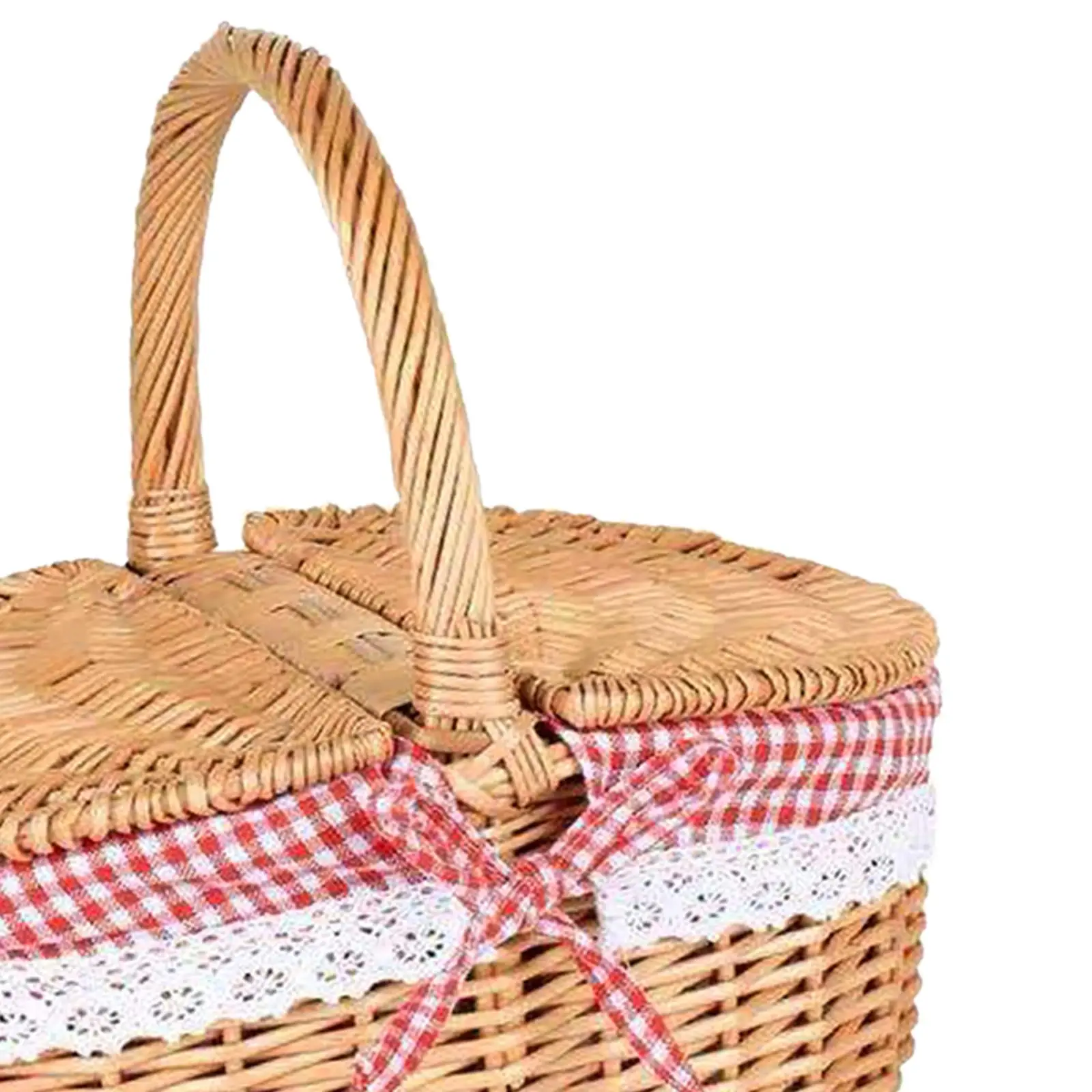 Handwoven Wicker Picnic Basket with Washable Lining Wicker Storage Hamper Rattan Storage Serving Basket for Hiking Camping view 5