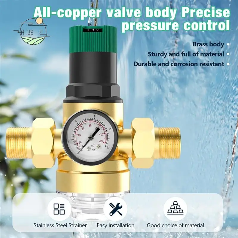 

A32Z-Pressure Regulator Water 3/4 Inch, Water Pressure Regulator With Water Pressure Gauge And Mesh Filter