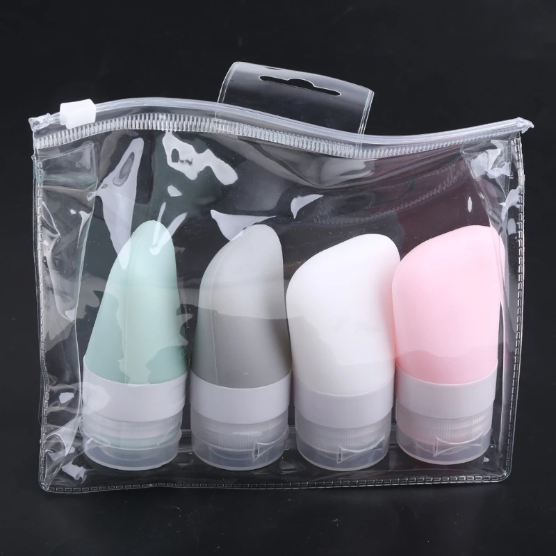 4Pcs/Set 38/60/90ml Travel Portable Silicone Empty Bottles Leak Proof Squeezable Refillable Tubes Shampoo Lotion Shower Gel Cont