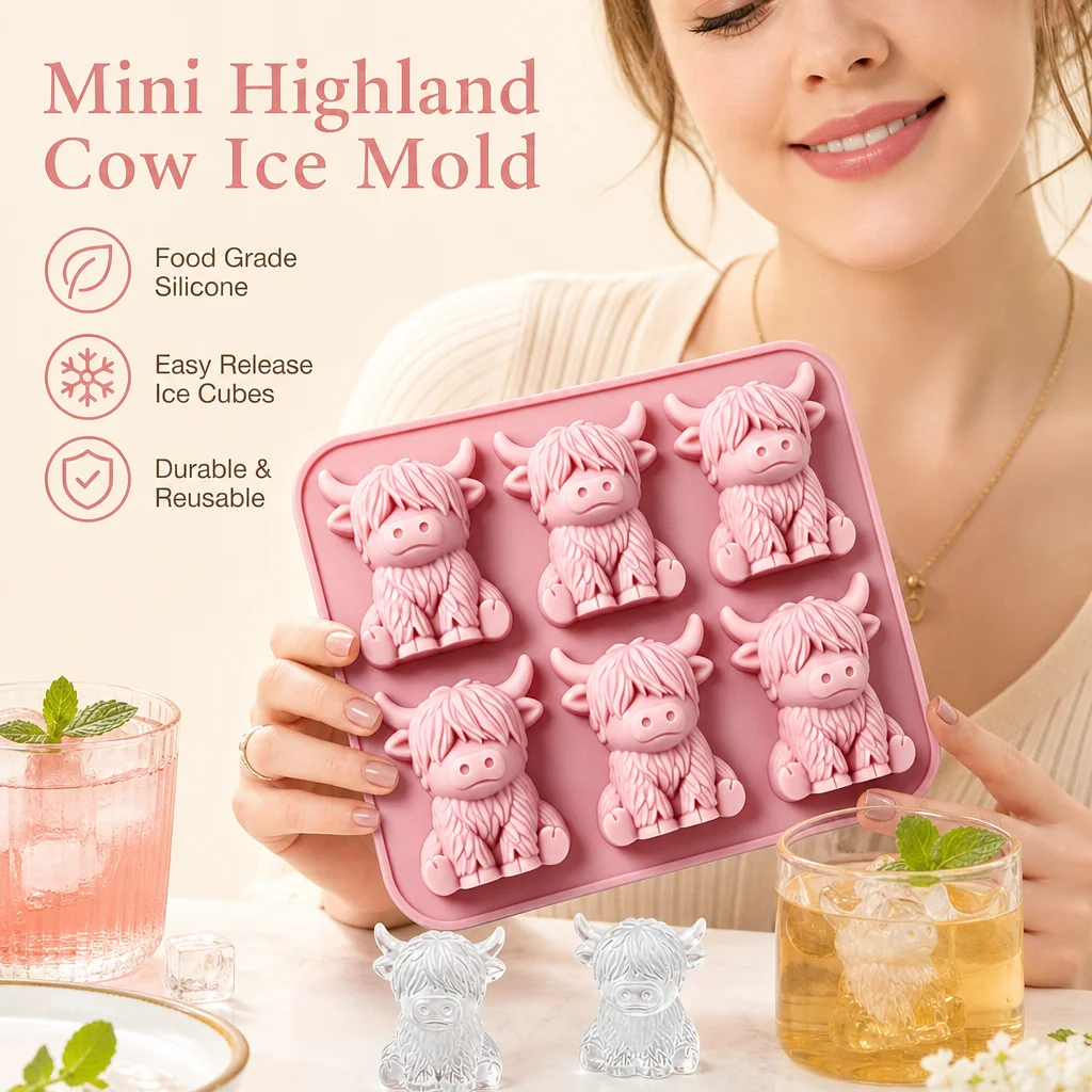 Mini 3D Highland-Kuh-Silikon-Eiswürfelform, lebensmittelecht, wiederverwendbare Eiswürfelschale für Whisky, Cocktails, Kaffee, Hausbar, Getränke, DIY-Süßigkeiten