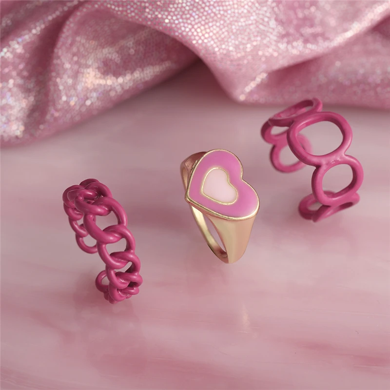 Pink Heart Knot Rings Set Punk Green Crystal Kunckle Geometric Ring Set For Women Girls Fashion Jewelry  Gifts Party 2022 New